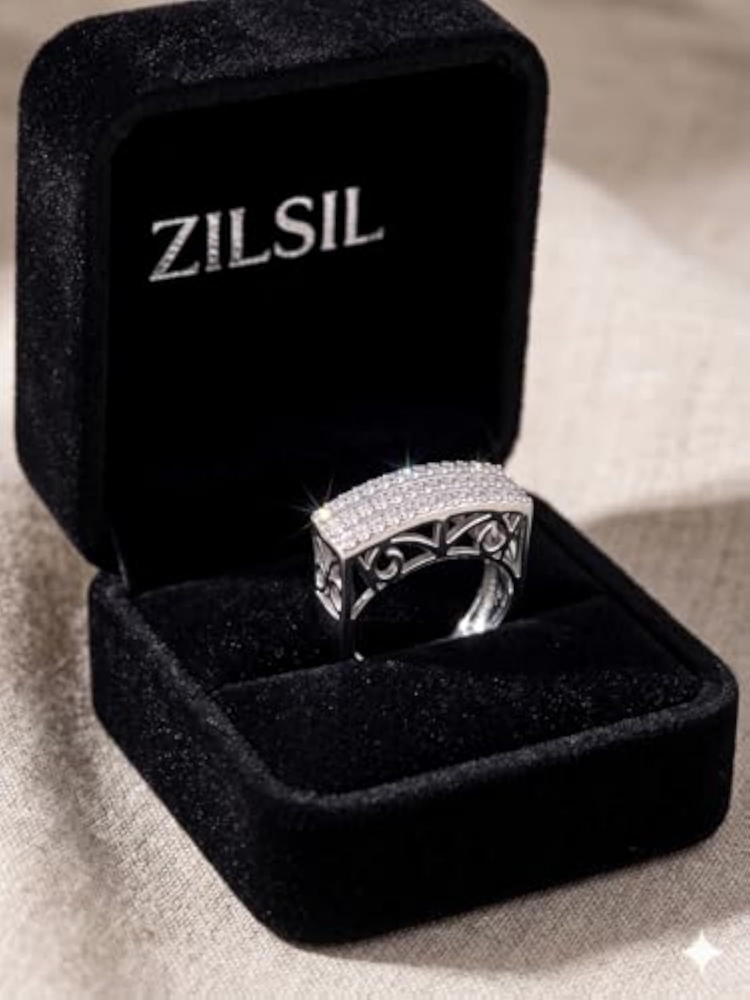 925 Pure Silver Three Row Pavé Statement Ring